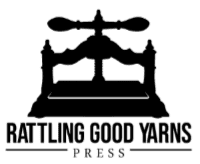 Rattling Good Yarns Press logo featuring a vintage typewriter and yarn skeins.