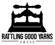 Rattling Good Yarns Press logo featuring a vintage typewriter and yarn skeins.